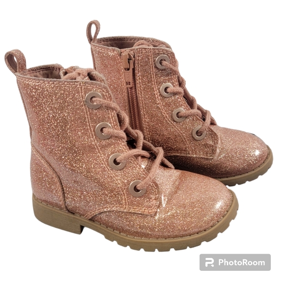 Old Navy Other - Old Navy Pink Glitter Lace Up Combat Boots Baby Toddler Girls Size 7